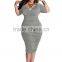 F20095A New fashion fat women dresses deep v neck slim packet hip plus size dress