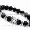 Silver Plated Leopard Head Charm Bracelet Black Agate Natural Stone Bead Jewelry