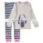 High Quality Cheap Kids Girls Long Sleeves Dog Printed Striped 100% Cotton Knit Jersey Sleep Pajama Set