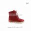 LQEB11 red PU comfortable flat casual military fuzzy ladies lace up shoes boots rubber outsole
