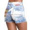 2015 light wash tattered ripped women shorts jeans embroidery back pockets JXQ493