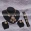 Fantasy Jewelry Set Double Square Statement Pendant Necklace Set Gold Metal Jewelry Set For Women