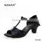 Satin Dance Shoes T Strap Girl Dance Shoes Cube Heel Easy Buckle
