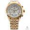 ORKINA Men's Stopwatch Chrono Golden Stainless Steel Casual Quartz Wrist Watch