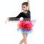 Girls One sleeve black latin costume with colorful skirt MYM007