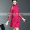 Lady high neck petal appliqued plain crinkle dress