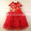 2016 Chinese flower pattern new year lace party flower baby girl dress for 2-8years girl
