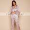 2017 MGOO Customized Pattern Printing Silk Pyjamas Long Sleeve Piping Pocket Satin Sleepwear Set For Women