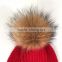 Myfur Fashion Women Wool Chunky Knitting Scarf Bulky Scarves with Detachable Raccoon Fur Pom Poms