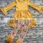 New Design Baby Girl Yellow Top Dress Yellow Ruffle Floral Print Pants Boutique Clothing Set