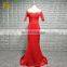 Real Sample Pictures Sheer Neckline Half Sleeve Red Women Evening Dresses 2017