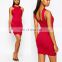Wholasale Sexy Ladies High Neck With Bandage Style Mini Red Bodycon Dress