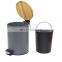 High quality powder coating embossing dustbin with toilet brush holder household soft close pedal bin 3l 5l bamboo lid trash can