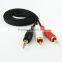 High quality 1 to 2RCA spliter cable for mobilephone/soundbox/computer/game player /TV/DVD player