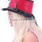 SteamPunk Red Lace Up Black Leather Top Hat w/Pocket