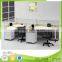 Modular workstation for 4 person desktop glass partition screen with storage and keyboard tray