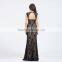 V-241-1 black lace with nude knit and 1/2 round neckline sleeveless full length 2016 prom dress party dress