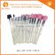 2015 Top quality 20pcs pink color nylon hair white wood handle in white PU bag brush makeup set