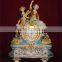 Vintage Art Decorated Ceramic Enamel Table Clock, Ornate Angel Playing Instrument Gilt and Turquoise Desk Clock