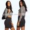 Sexy Photos women short Mini Skirt High Neck Long Sleeve Cropped Top & Office Lady Bodycon Pencil Skirt office ladies suits