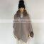 heavy knit shawl with fur collar and button