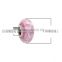 Lampwork Glass & Cubic Zirconia European Style Large Hole Charm Beads Round Light Pink Clear W/ Stainless Steel Core