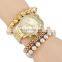 2017 New Arrival Fashion Delicate Lady Gold Pearl Bracelet Watch Set