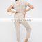 V-neckline rolled sleeves cuffs cute knot ankle striped jumpsuit
