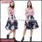 Factory Price Fashion Any Design High Waist Women Skirts Pleated Navy Flower Printed Midi Skirt