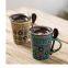 Custom logo creative hand-painted enamel cup ceramic mug with lid with spoon