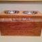 Custom logo vintage stain color solid wooden dog bowl crate,wood double bowl crate