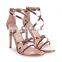 Ladies high heel quality handmade cheap price high stiletto heels shoes ankle strap rose golden sandals footwear