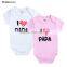 new design 100% cotton lovely pattern letter papa and mama baby suits
