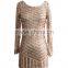 2016 Wholesale Sexy Tight Fit Golden Long Sleeve Backless Evening Dresses European Fashion Sequin Club Mini Dresses PLM4356