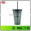 16oz Bpa Free Double Wall Plastic Diamond Mug With Lid and Straw