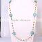 Pave Crystal Natural Tuoquoise Stone Beaded Chain Necklace, Gold plated Rosary chain Black color faceted beads Necklace