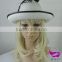 White cowboy hat with black feather