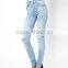 Ice Blue Super Soft Ultra women Skinny Jeans with Ripped Knee (LOTX142)