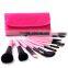 Nice quality 12 pieces black/rose red goat hair face brush set makeup brushes