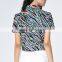 Custom OEM Service women all over printed swallow tail short sleeve lady blouse & top with stand collar