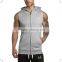 Custom Mens Sleeveless Hoodie Full Zip Gym Hoodie Bodybuilding Fitness Hoodie Cotton Polyester Elastane Muscle Hoodie Wholesale