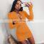 Custom Knitted Women Zipped Long-sleeved Hip Sweater Bodycon Causal Dress