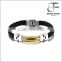 Wholesale Weaved Bracelet of Genuine Pu Leather for Men Gold Stainless Steel Wrap Bangle