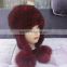 2015 Fashionable Knitted Mink Fur Hat With Fox fur ball