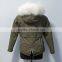 women casual bomber jacket with raccoon fur hooded parka for lady
