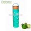 portable glass drink bottle with BPA free silicone sleeve and handle and straw