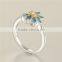 Blue Enamel 925 Sterling Silver Flower Shape New Model Wedding Ring
