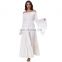 Belle Poque Retro Vintage Long Bell Sleeves Off Shoulder Cotton Flared A-Line Beige Long Maxi Dress BP000401-1