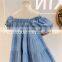 2020 New Girls Dress One-Shoulder Denim Ruff Sleeves Cotton Summer Girls Dresses