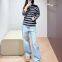 Casual version boat collar striped T-shirt dark blue/striped 2025 spring new product